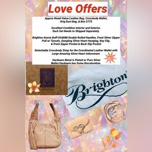 Brighton Gracie Buff Leather Handbag Wallet Dust Bag Box Silver Adornment Excel